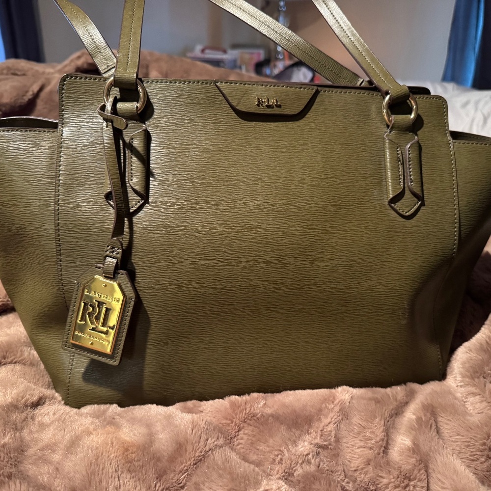 Ralph Lauren Olive green leather tote bag